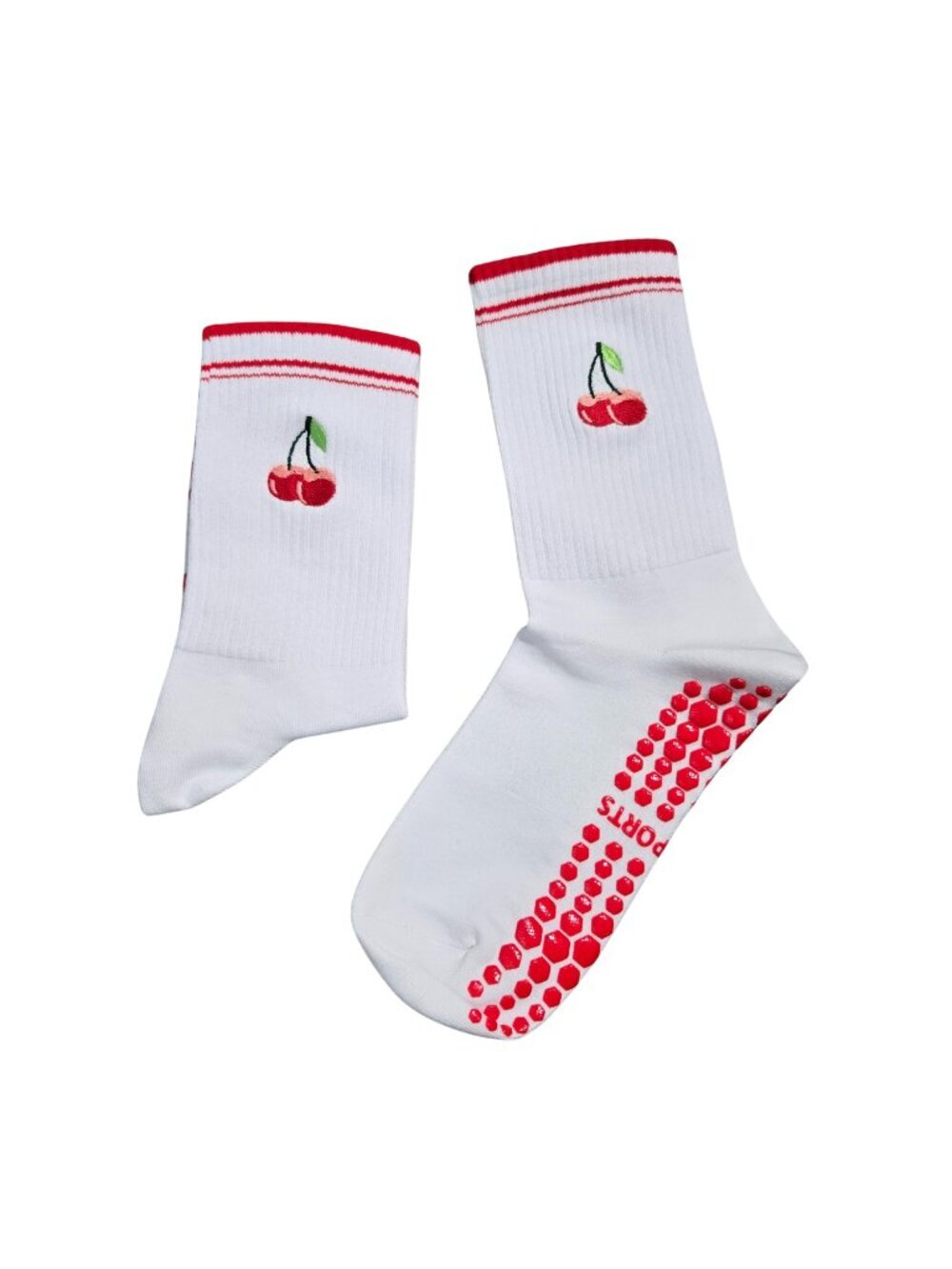 NIP | 2 Pairs Cherry Embroidered Non-Slip Athletic Crew Socks 6-9